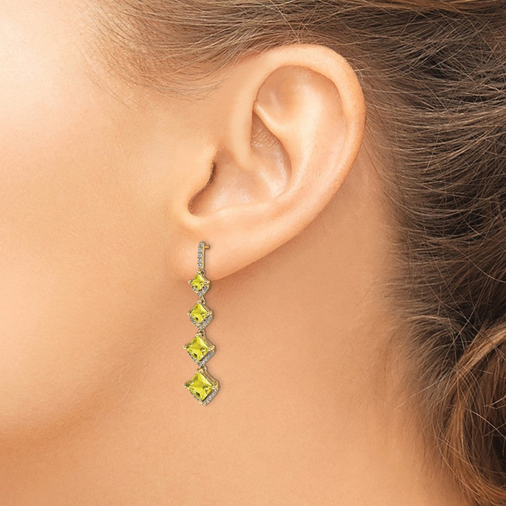 14K Gelbgold Ohrhänger mit laborgezüchtetem Diamant VS/SI+ G+ und synthetischem gelbem Saphir, Stecker-Verschluss