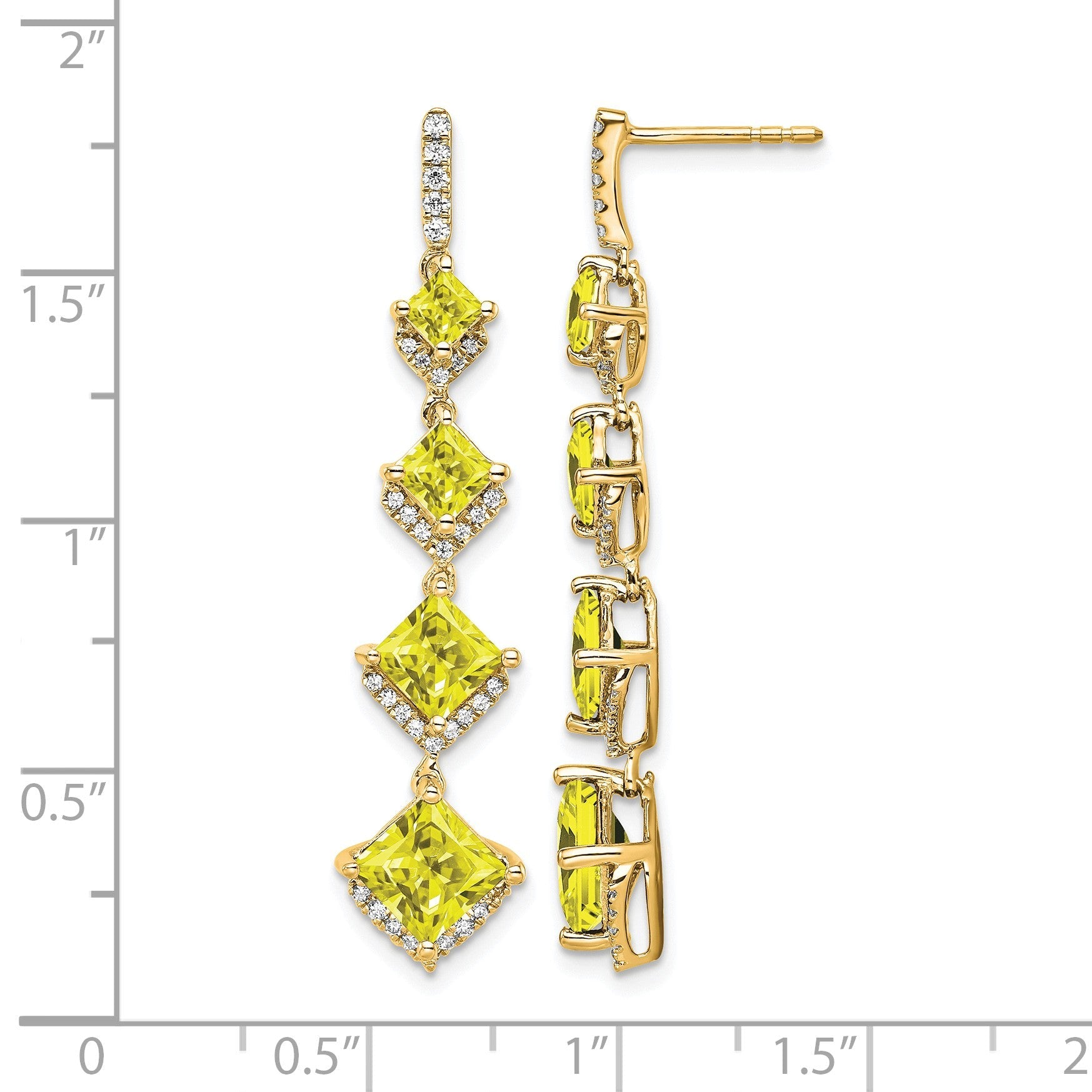 14K Gelbgold Ohrhänger mit laborgezüchtetem Diamant VS/SI+ G+ und synthetischem gelbem Saphir, Stecker-Verschluss