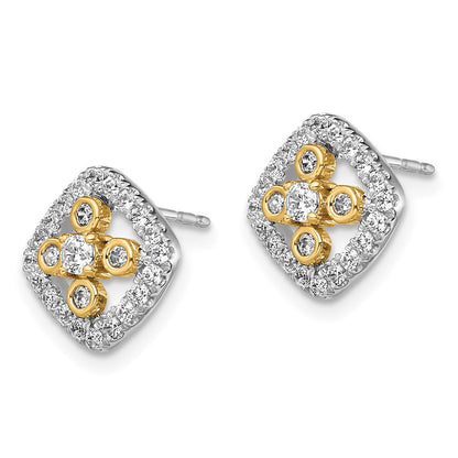 14K Bicolor Ohrstecker mit laborgezüchteten Diamanten im Fancy-Square-Schliff, VS/SI+ G+