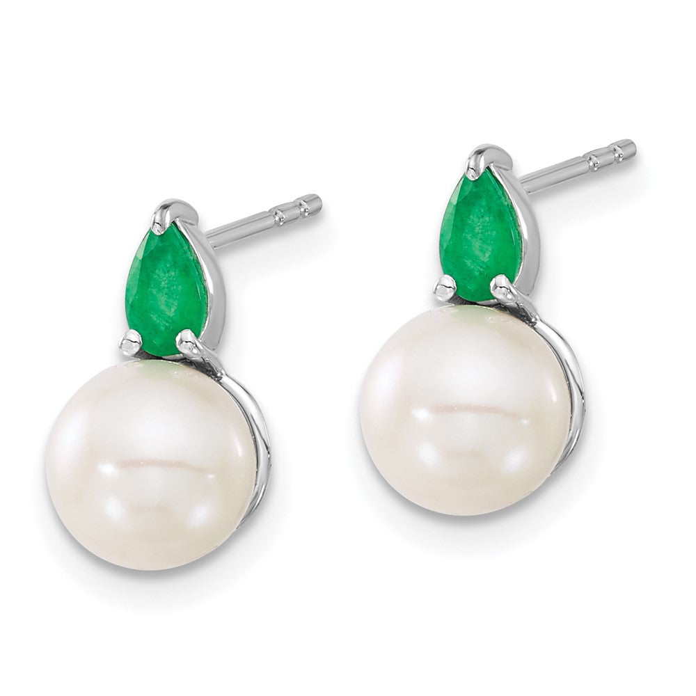 14K Weissgold Ohrstecker mit FWC-Perle und Smaragd