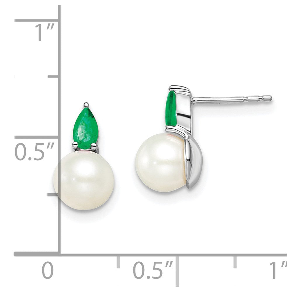 14K Weissgold Ohrstecker mit FWC-Perle und Smaragd
