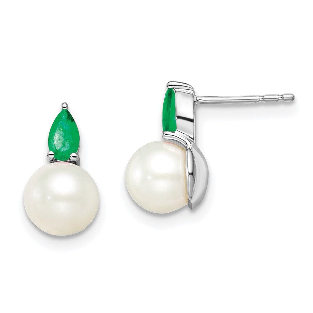 14K Weissgold Ohrstecker mit FWC-Perle und Smaragd