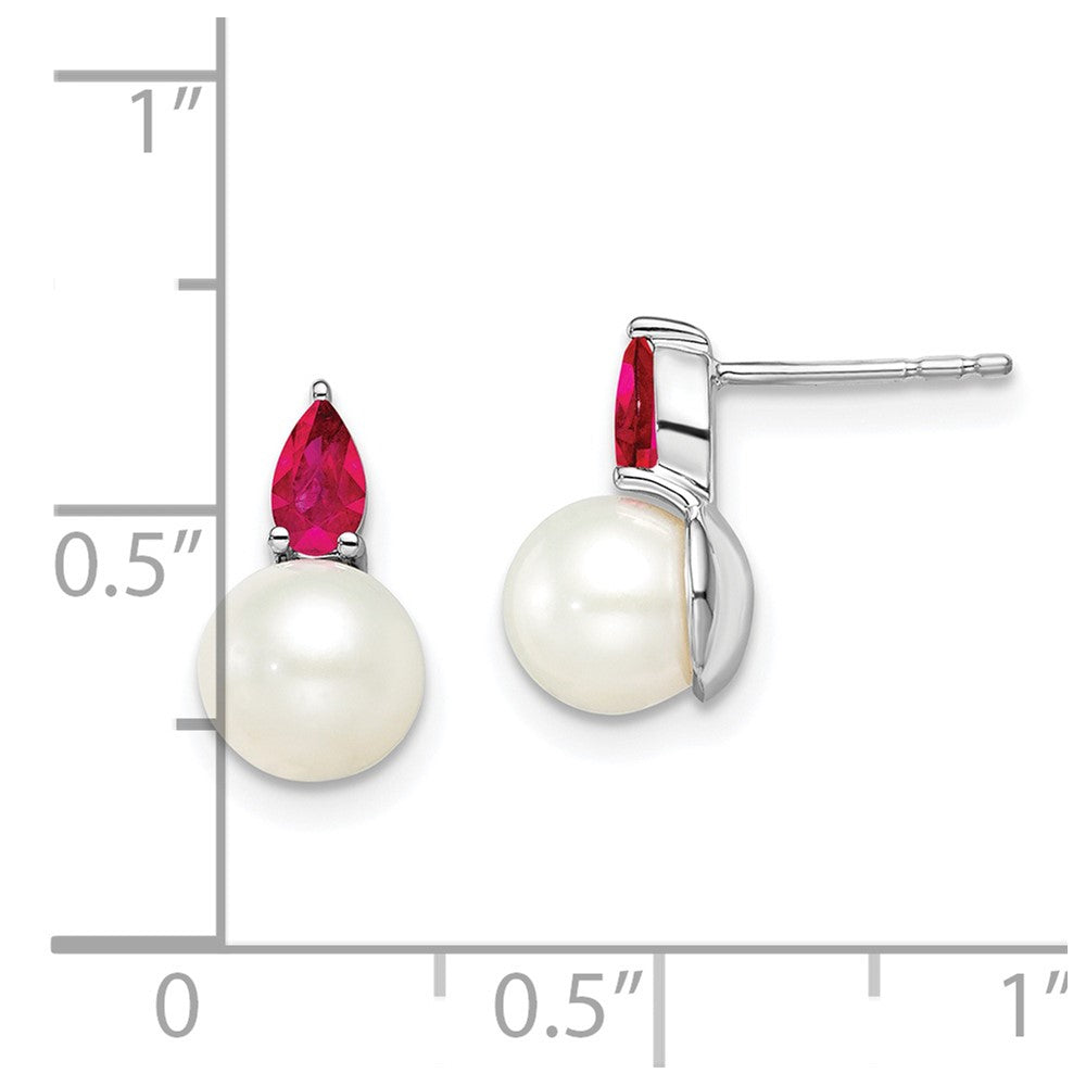 14K Weißgold Ohrstecker mit FWC-Perle und Rubin