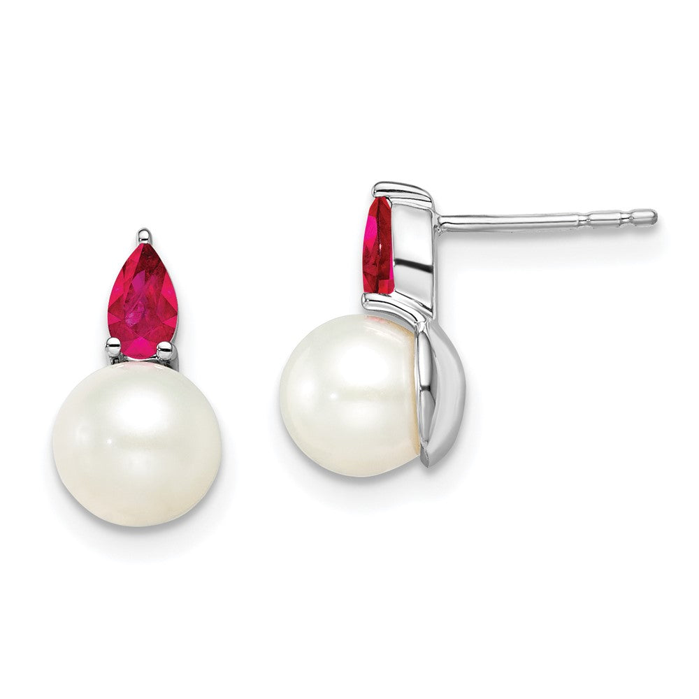 14K Weißgold Ohrstecker mit FWC-Perle und Rubin