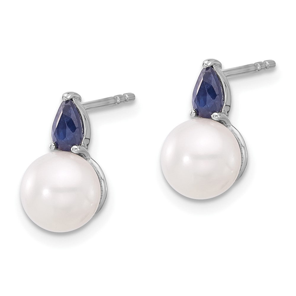 14K Weißgold Ohrstecker mit FWC-Perle und Saphir
