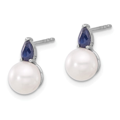14K Weißgold Ohrstecker mit FWC-Perle und Saphir