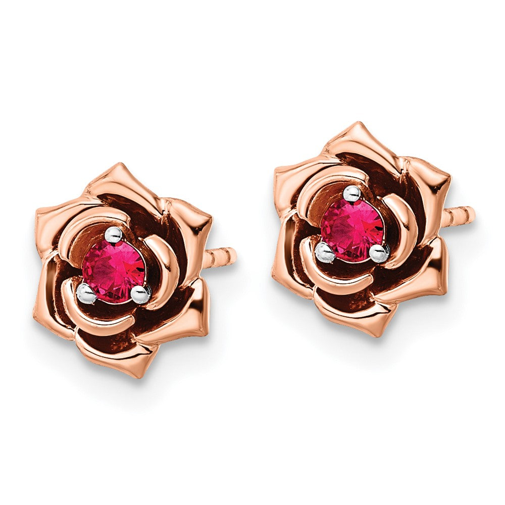 14K Gelbgold Zweifarbige Blumen-Ohrstecker mit Weiß & Rosé und Rubin