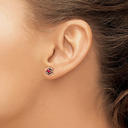14K Gelbgold Zweifarbige Blumen-Ohrstecker mit Weiß & Rosé und Rubin