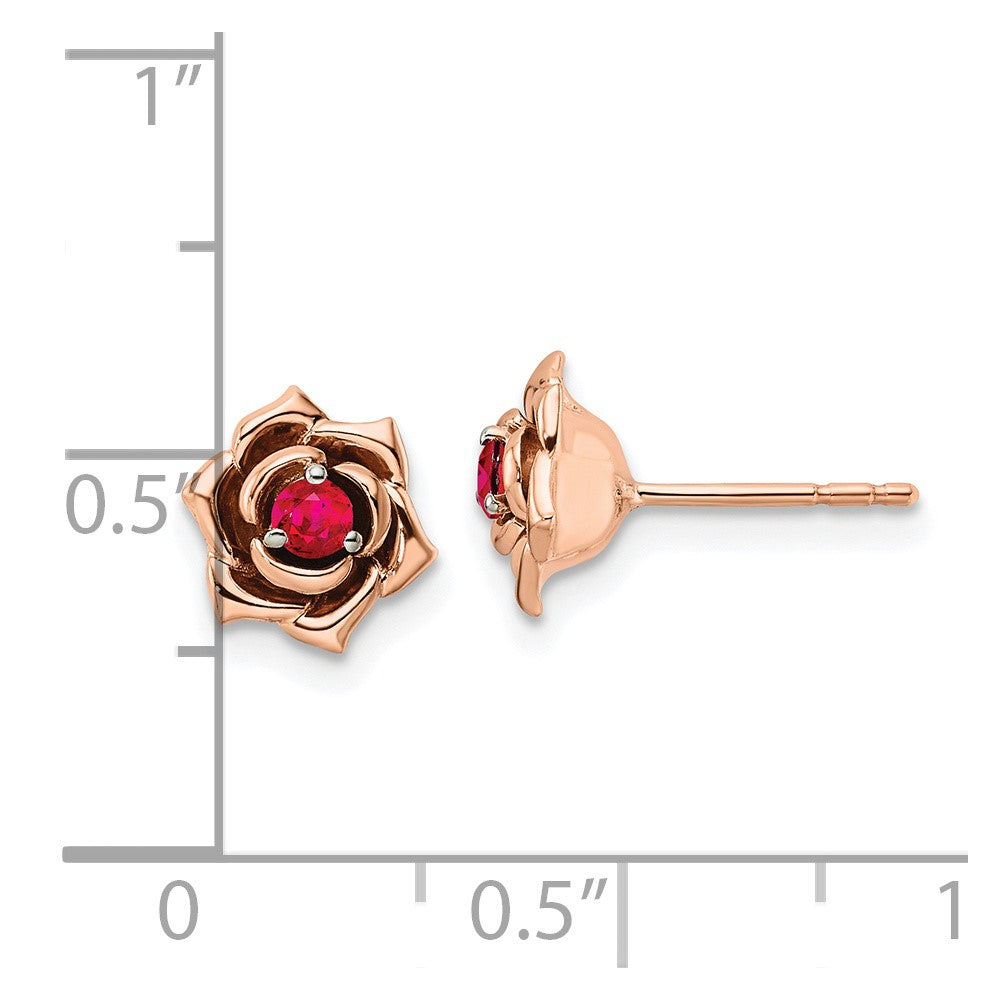 14K Gelbgold Zweifarbige Blumen-Ohrstecker mit Weiß & Rosé und Rubin