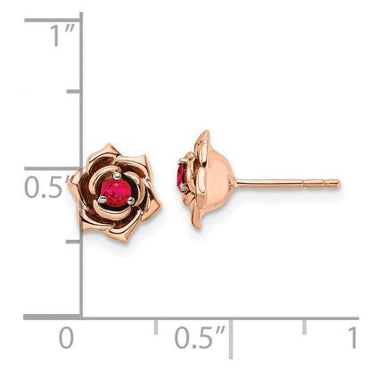 14K Gelbgold Zweifarbige Blumen-Ohrstecker mit Weiß & Rosé und Rubin
