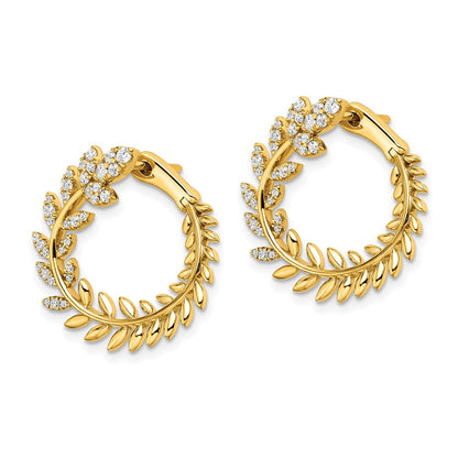 14K Gelbgold Polierte Echte Diamant-Blatt-Design-Creolen
