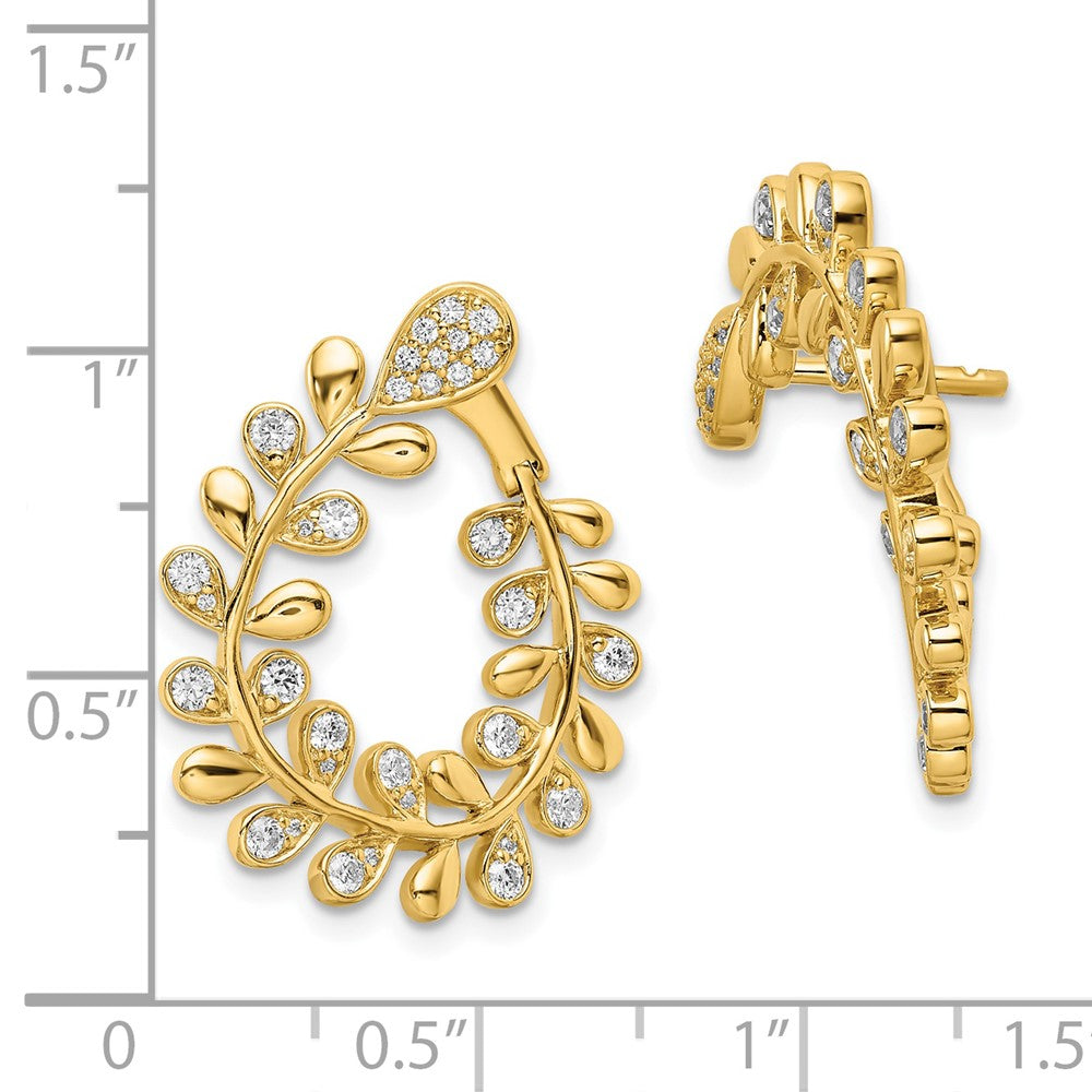 14K Gelbgold polierte Creolen mit Echtem Diamant-Blattdesign
