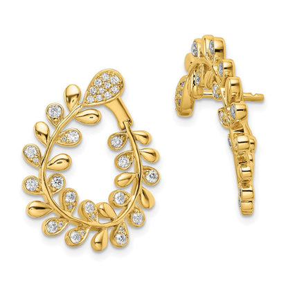 14K Gelbgold polierte Creolen mit Echtem Diamant-Blattdesign