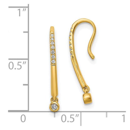 14K Gelbgold poliert echte Diamant-Ohrhänger mit Draht