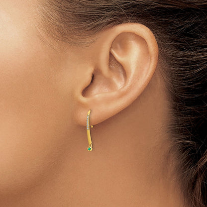 14K Gelbgold Ohrhänger mit echtem Diamant und Smaragd, poliert, mit Drahtverschluss