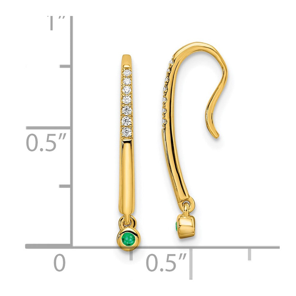 14K Gelbgold Ohrhänger mit echtem Diamant und Smaragd, poliert, mit Drahtverschluss