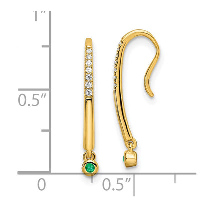 14K Gelbgold Ohrhänger mit echtem Diamant und Smaragd, poliert, mit Drahtverschluss