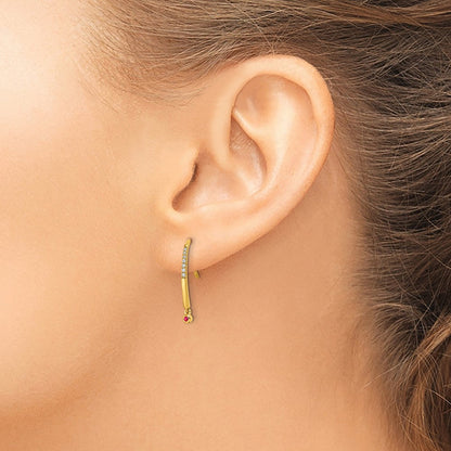 14K Gelbgold Ohrhänger mit echtem Diamant und Rubin, poliert, Draht