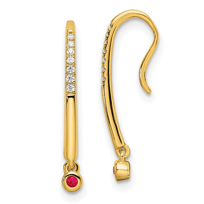 14K Gelbgold Ohrhänger mit echtem Diamant und Rubin, poliert, Draht