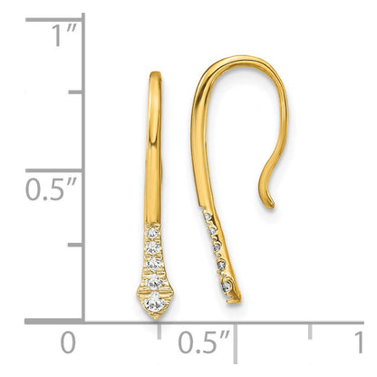 14K Gold Gelbgold Polierte Diamant-Ohrhaenger mit echten Diamanten am Draht