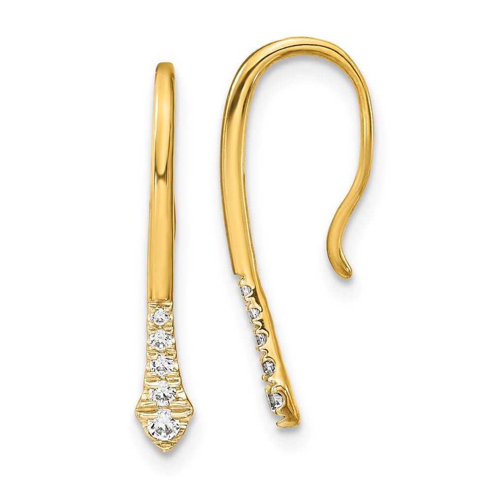 14K Gold Gelbgold Polierte Diamant-Ohrhaenger mit echten Diamanten am Draht