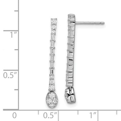 14K Weißgold Diamant-Ohrhänger, poliert, mit echten Diamanten und Ohrstecker-Verschluss