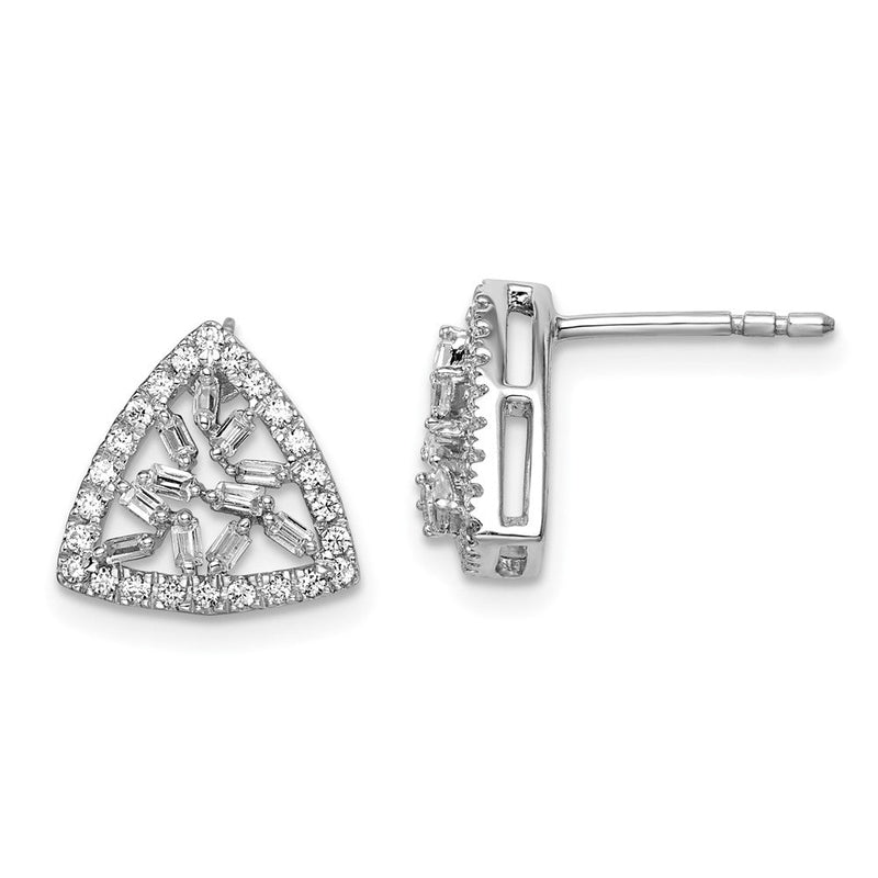 14K Weißgold Diamant-Ohrstecker, poliert, Dreieck-Design, echte Diamanten