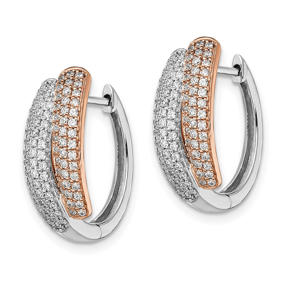 14K Gelbgold Creolen, zweifarbig Weiß & Rosé, mit Pavé-Echtdiamanten und Scharnierverschluss