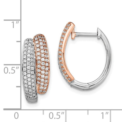 14K Gelbgold Creolen, zweifarbig Weiß & Rosé, mit Pavé-Echtdiamanten und Scharnierverschluss