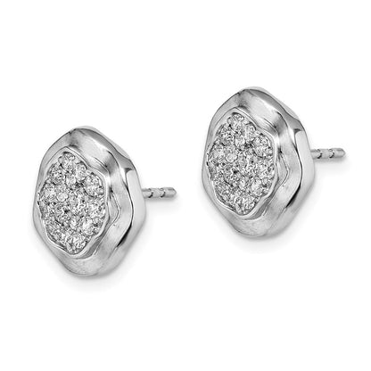 14K Weißgold Ohrstecker mit gebürsteten Wellenkreisen und echten Diamanten
