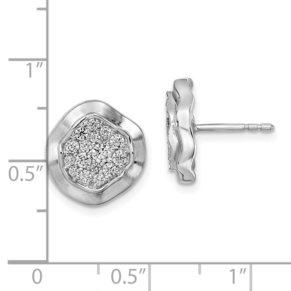 14K Weißgold Ohrstecker mit gebürsteten Wellenkreisen und echten Diamanten