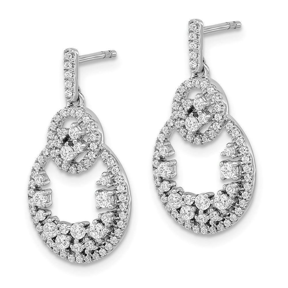 14K Weißgold polierte Fancy-Oval-Ohrhänger mit echten Diamanten und Ohrstecker-Verschluss