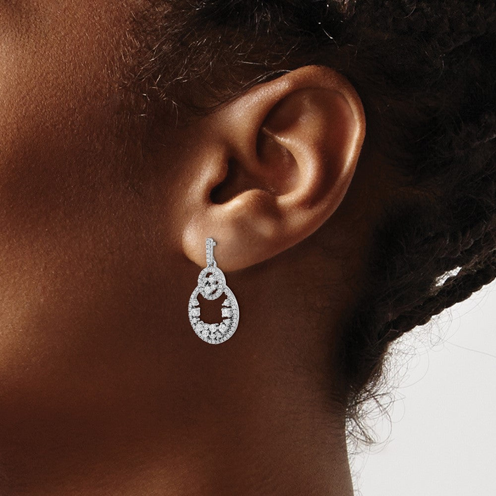 14K Weißgold polierte Fancy-Oval-Ohrhänger mit echten Diamanten und Ohrstecker-Verschluss