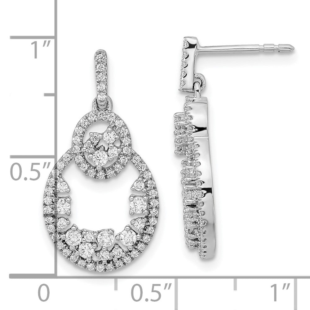 14K Weißgold polierte Fancy-Oval-Ohrhänger mit echten Diamanten und Ohrstecker-Verschluss