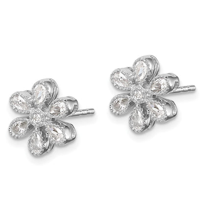 14K Weißgold Ohrstecker mit Blumen-Diamanten