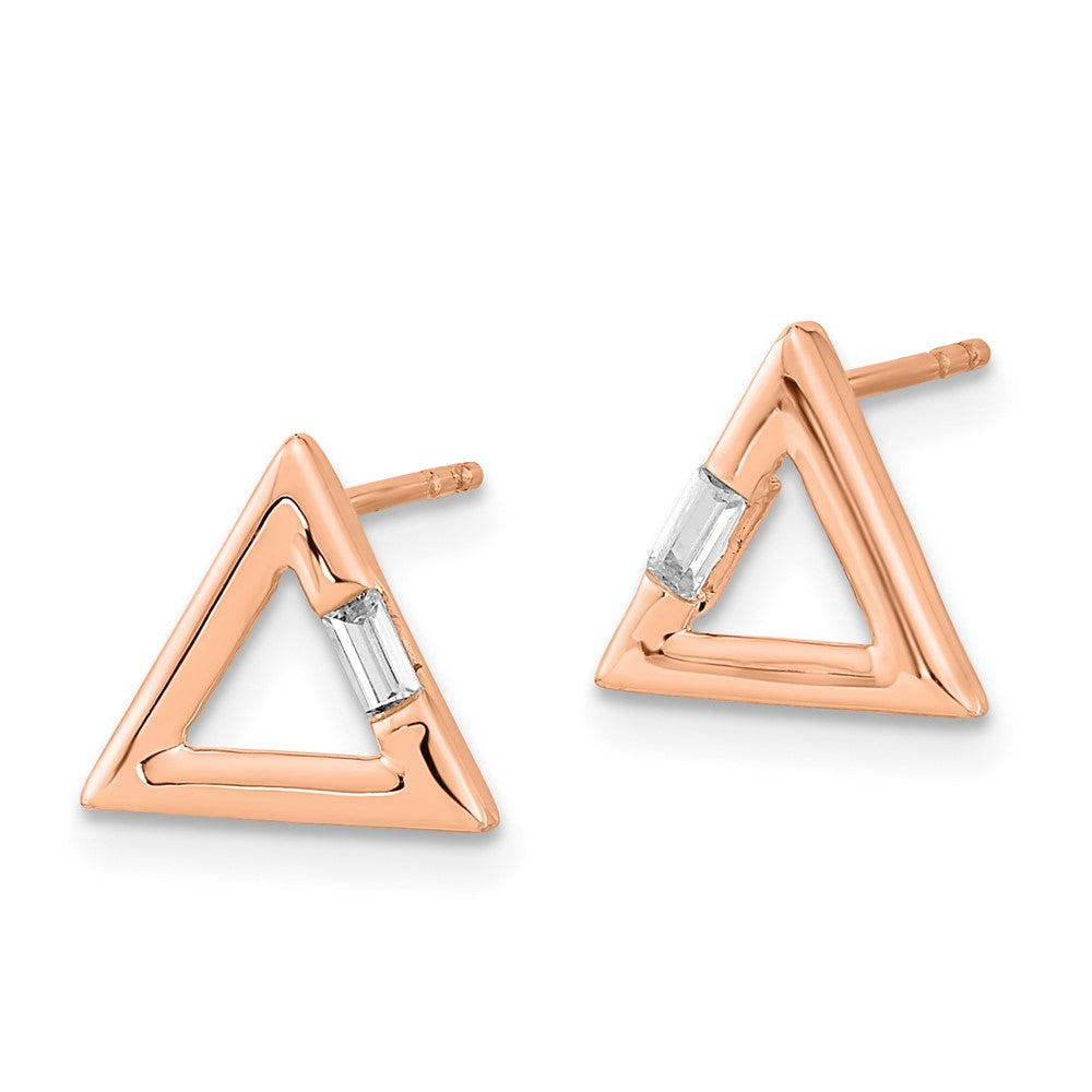 14K Roségold Ohrringe mit Dreiecksmotiv, poliert, mit echten Diamanten und Ohrstecker-Verschluss