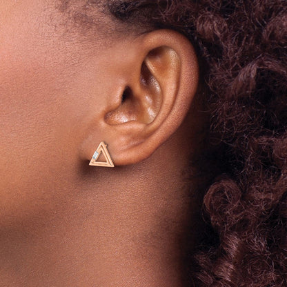 14K Roségold Ohrringe mit Dreiecksmotiv, poliert, mit echten Diamanten und Ohrstecker-Verschluss