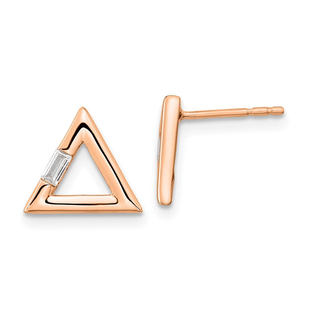 14K Roségold Ohrringe mit Dreiecksmotiv, poliert, mit echten Diamanten und Ohrstecker-Verschluss