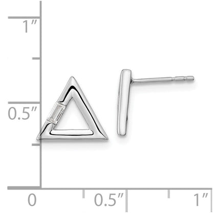 14K Weißgold Ohrstecker mit poliertem Dreieck und echten Diamanten