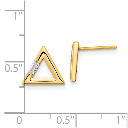 14K Gelbgold Ohrstecker mit Dreieck, poliert, mit echten Diamanten