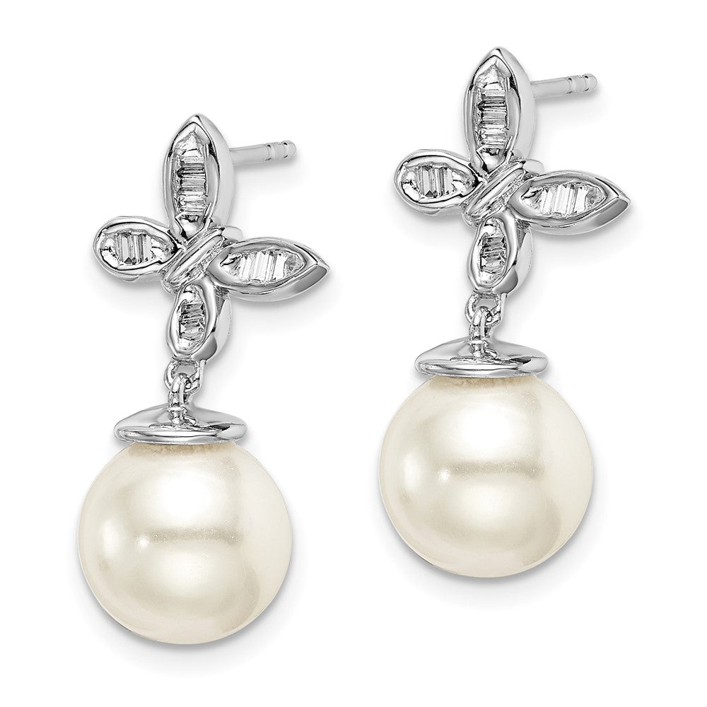 14K Weißgold Ohrstecker mit FWC-Zuchtperle und echten Diamanten in Schmetterling-Design