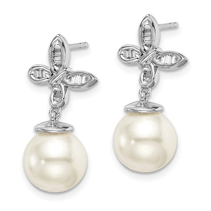 14K Weißgold Ohrstecker mit FWC-Zuchtperle und echten Diamanten in Schmetterling-Design