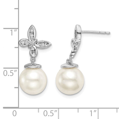14K Weißgold Ohrstecker mit FWC-Zuchtperle und echten Diamanten in Schmetterling-Design
