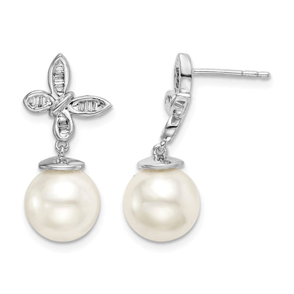 14K Weißgold Ohrstecker mit FWC-Zuchtperle und echten Diamanten in Schmetterling-Design