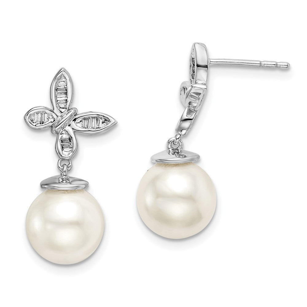 14K Weißgold Ohrstecker mit FWC-Zuchtperle und echten Diamanten in Schmetterling-Design