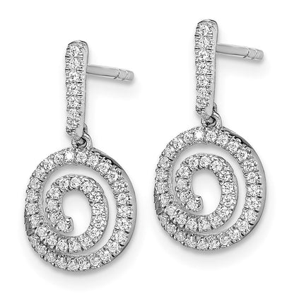 14K Weißgold Ohrhänger mit Kreis-Wirbel-Design, echten Diamanten und Stecker