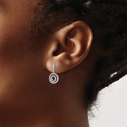 14K Weißgold Ohrhänger mit Kreis-Wirbel-Design, echten Diamanten und Stecker