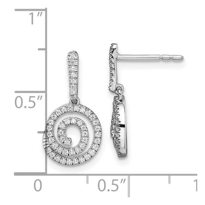 14K Weißgold Ohrhänger mit Kreis-Wirbel-Design, echten Diamanten und Stecker