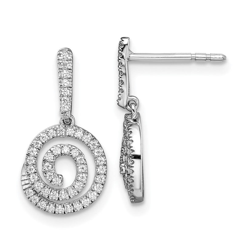 14K Weißgold Ohrhänger mit Kreis-Wirbel-Design, echten Diamanten und Stecker