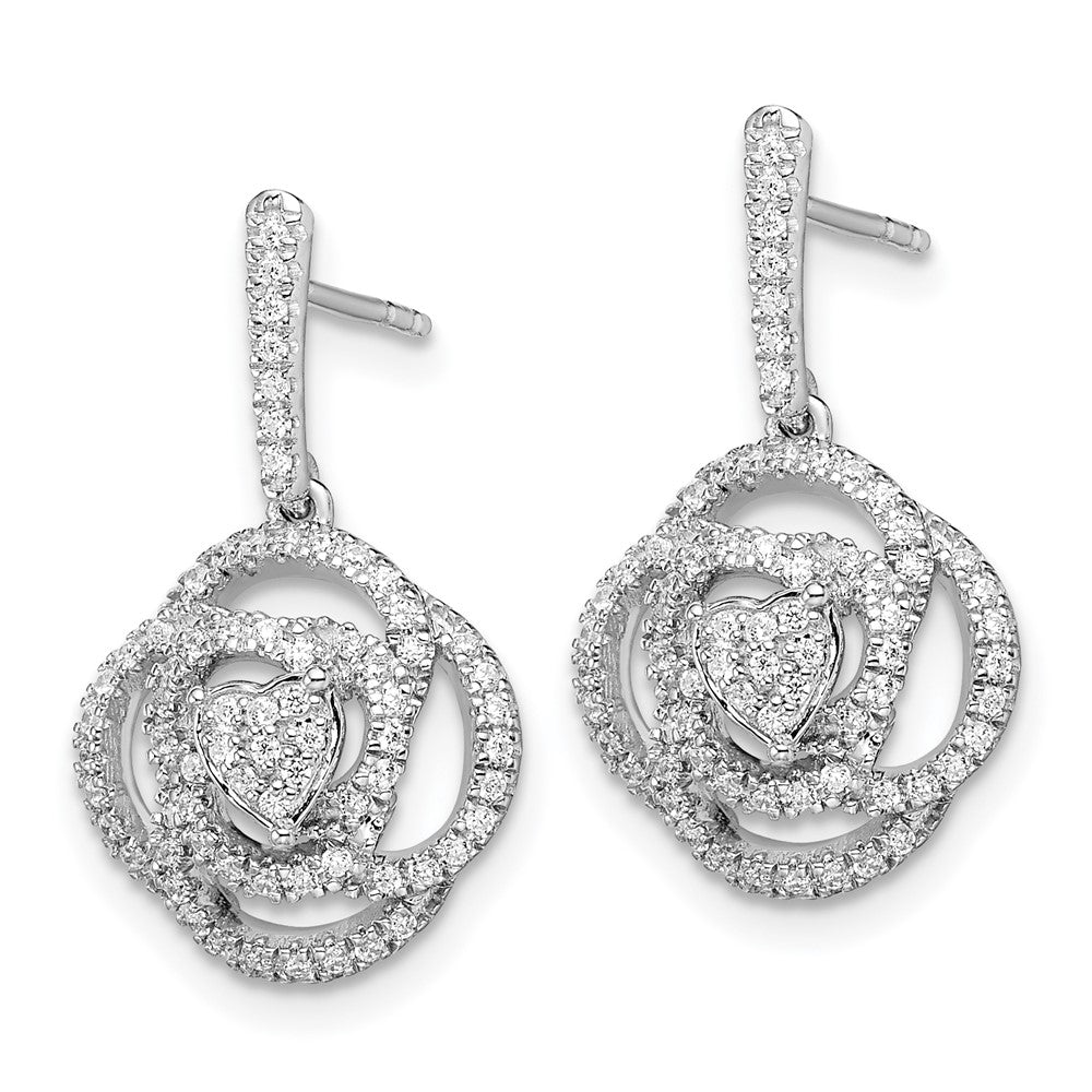 14K Weißgold Ohrhänger mit Blumen-Design und echten Diamanten